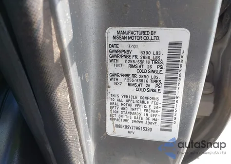 2001 Nissan Pathfinder Le from USA, damaged, VIN JN8DR09Y71W615390